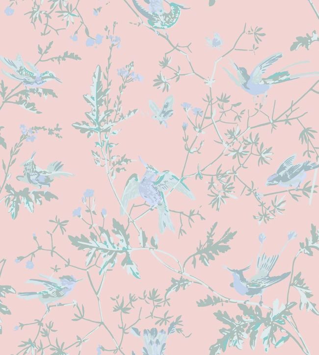 Hummingbirds Silk Fabric by Cole & Son Blush