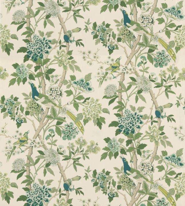 Hydrangea Bird Fabric by GP & J Baker Green