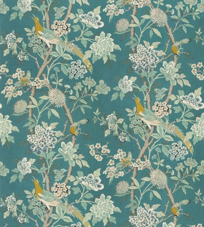 Hydrangea Bird Fabric by GP & J Baker Teal