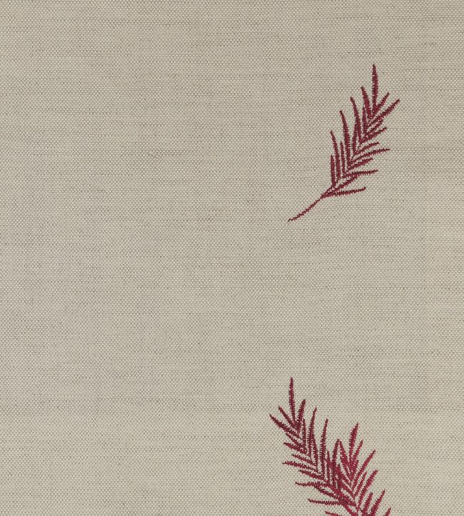 Embroidered Union Fern Fabric by Ian Mankin Red
