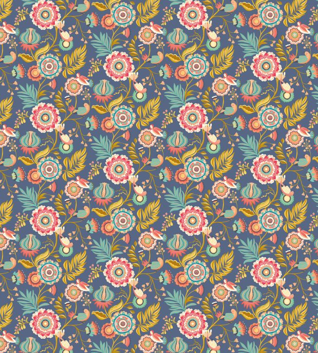 Ichika Trail Wallpaper by Ohpopsi Royal Blue & Gold