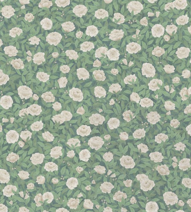 Idyll Roses Linen Union Fabric by Cole & Son Eau de Nil
