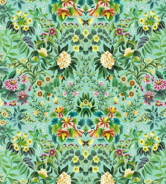 Ikebana Damask Fabric by Designers Guild Aqua