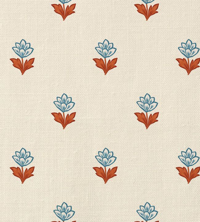 Indian Tulips Fabric by Ottoline Blue and Brown