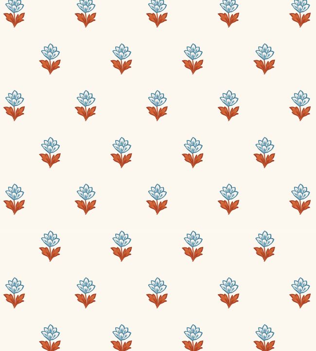 Indian Tulips Wallpaper by Ottoline Blue and Brown