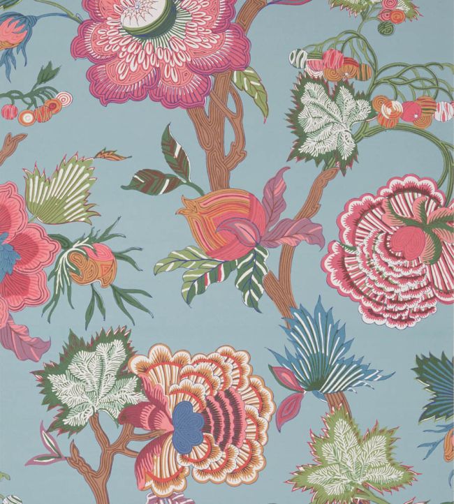 Indienne Jacobean Wallpaper by Thibaut Raspberry and Teal