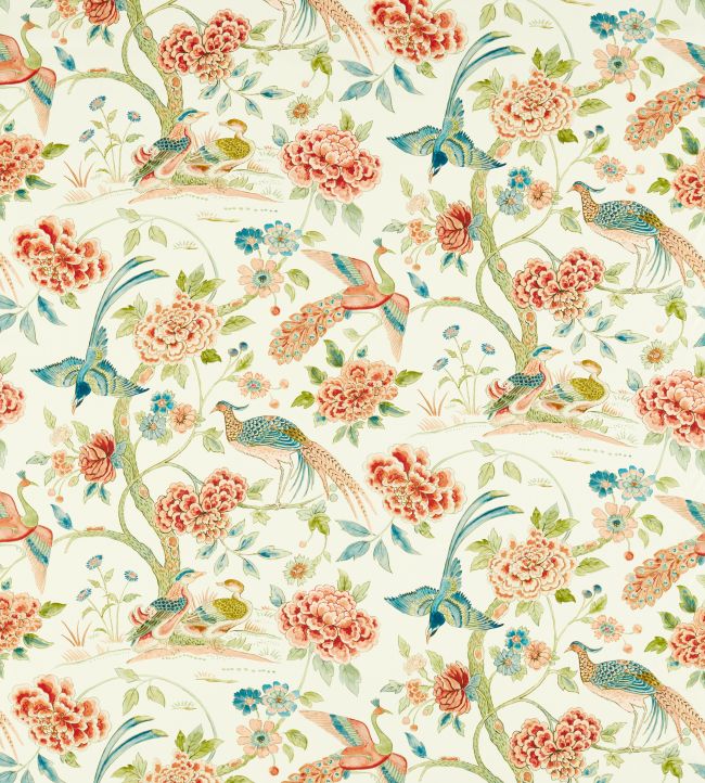Indienne Peacock Fabric by Sanderson Cinnabar Red / Olive