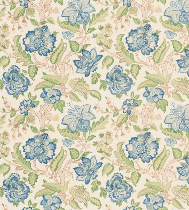 Indienne Tree Fabric by George & Minnie Emerald/Periwinkle