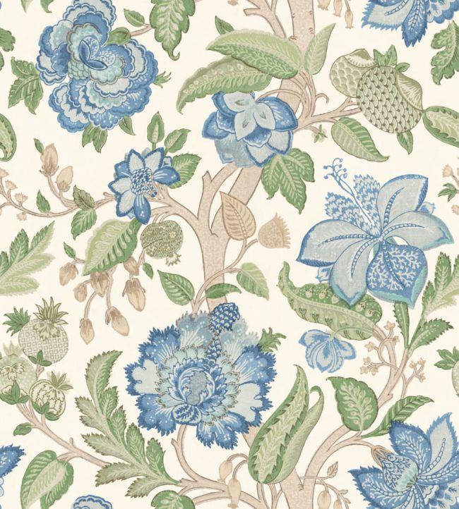 Indienne Tree Wallpaper by George & Minnie Emerald/Periwinkle