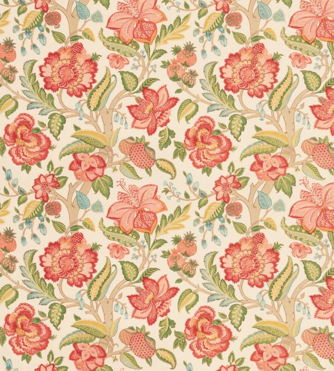 Indienne Tree Fabric by George & Minnie Raspberry/Emerald