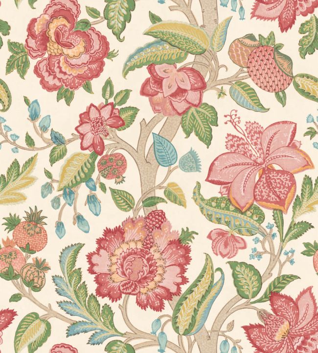 Indienne Tree Wallpaper by George & Minnie Raspberry/Emerald