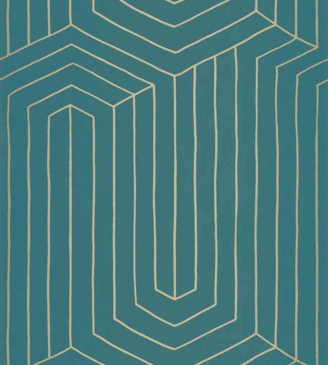 Infini Wallpaper by Caselio Bleu Canard Or