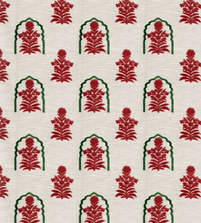 Jaipur Flower Fabric by JORO J3-Cherry/Forest Green