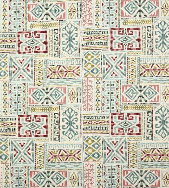 Azara Fabric by Jane Churchill Red/Aqua