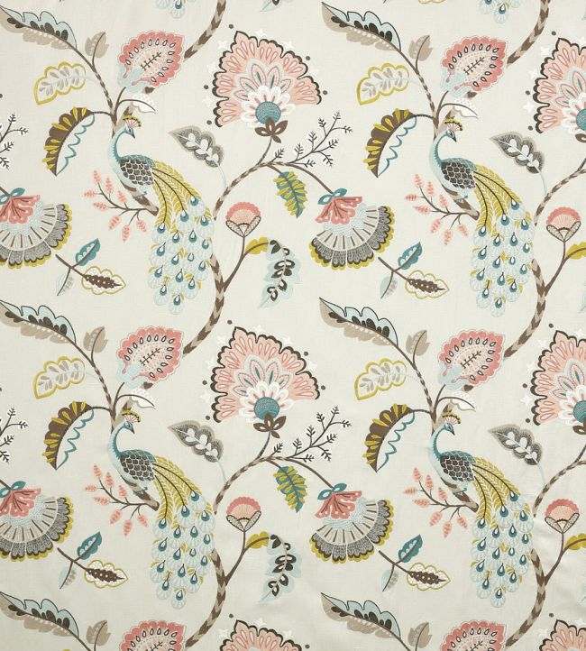 Jaipur Peacock Fabric by Jane Churchill Aqua/Pink