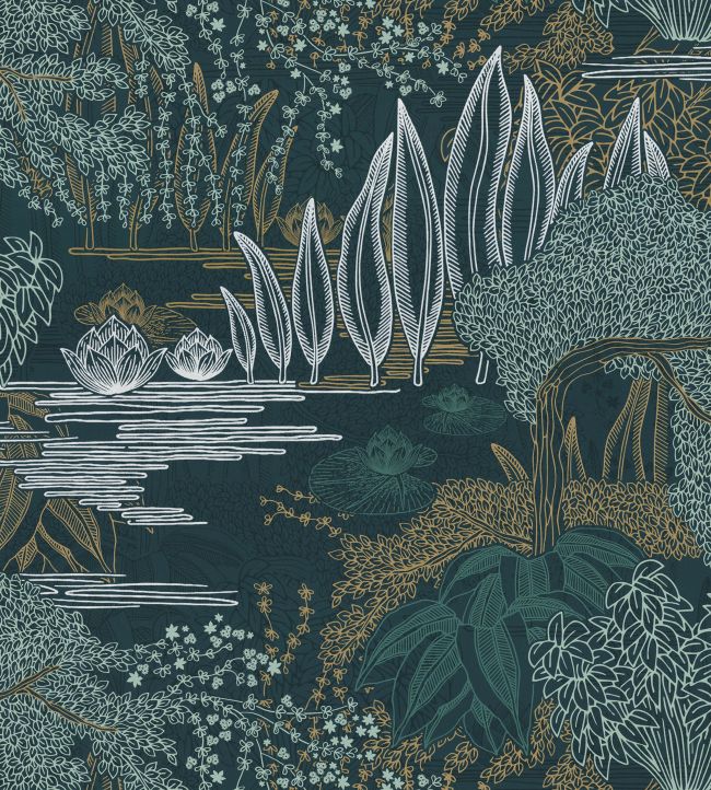 Jasmin Wallpaper by Casamance Petrole / Celadon