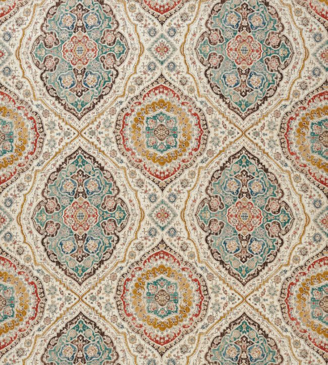 Karabali Fabric by Nina Campbell Teal/Russet/Ochre