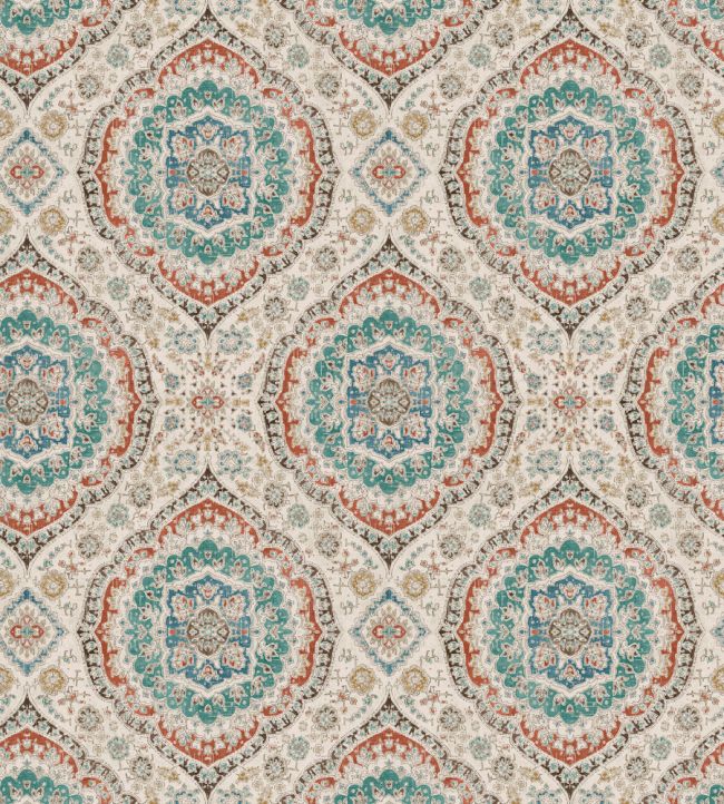 Karabali Wallpaper by Nina Campbell Teal/Russet