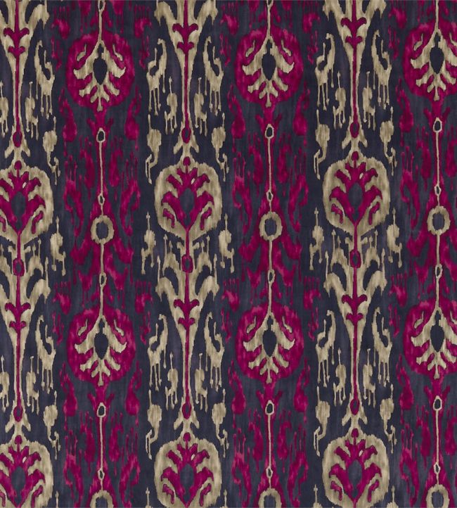 Kashgar Velvet Fabric by Zoffany Charcoal/Cerise