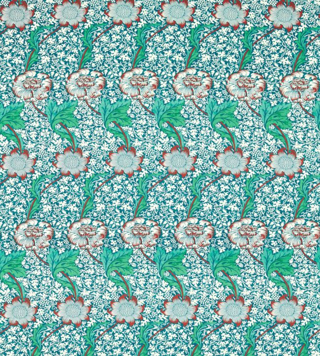 Kennet Fabric by Morris & Co Aqua/Pink