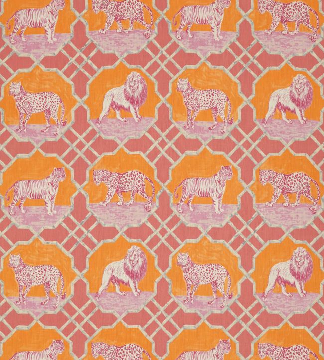 Kitty Cat Fabric by Jim Thompson No.9 Flamingo