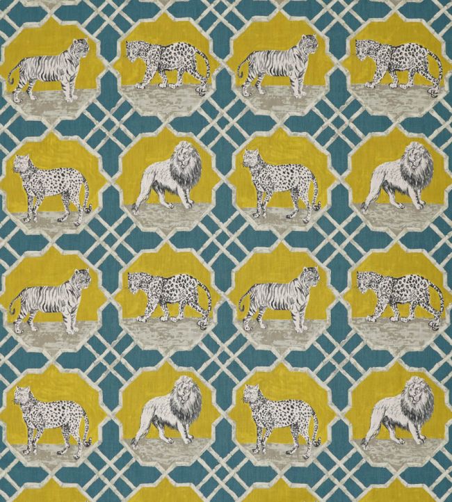 Kitty Cat Fabric by Jim Thompson No.9 Teal