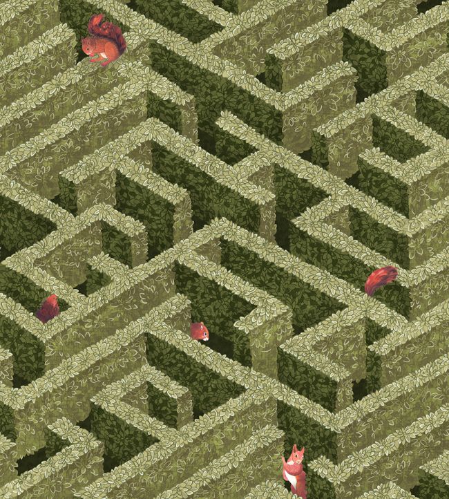 Labyrinth With Squirrels Wallpaper by Josephine Munsey Olive