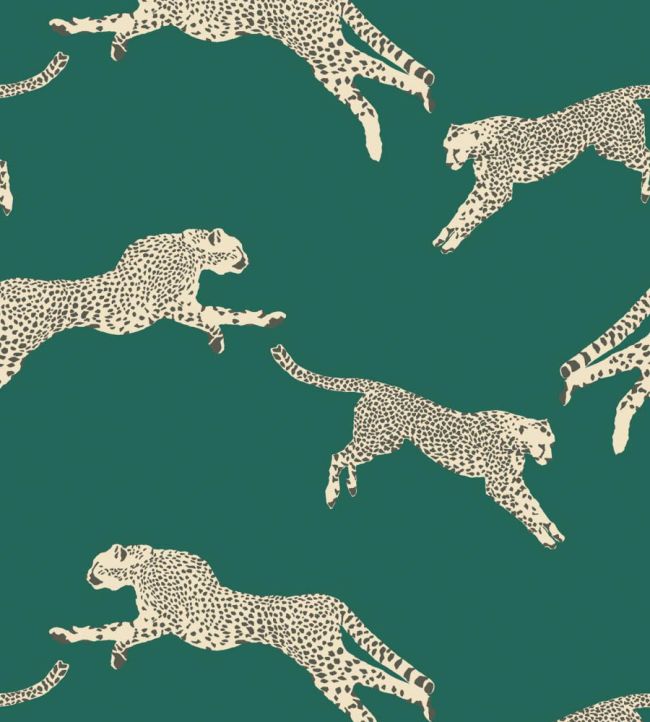 Leaping Cheetah Wallpaper by Scalamandre Evergreen