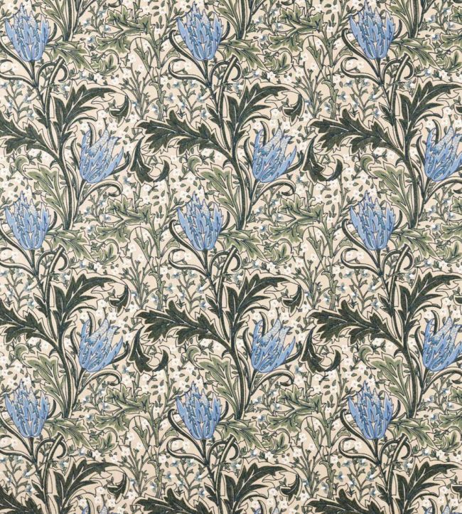 Lent Lily Embroidery Fabric by Morris & Co Forest/Cornflower Blue
