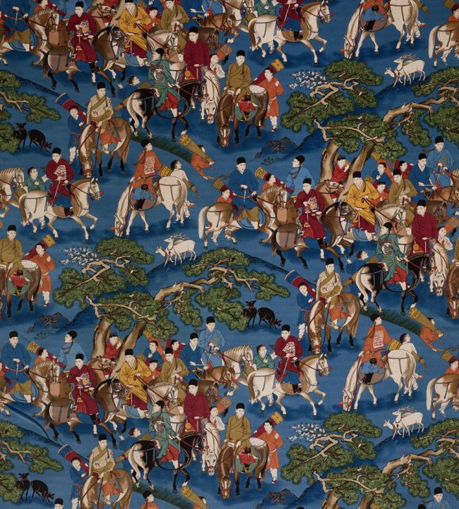 Les Cavaliers Velours Fabric by Manuel Canovas Azur