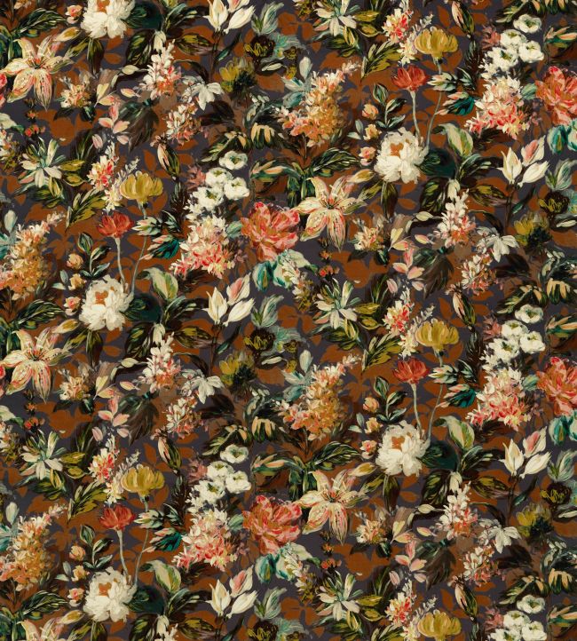 Lilum Velvet Fabric by Clarke & Clarke Russet/Noir
