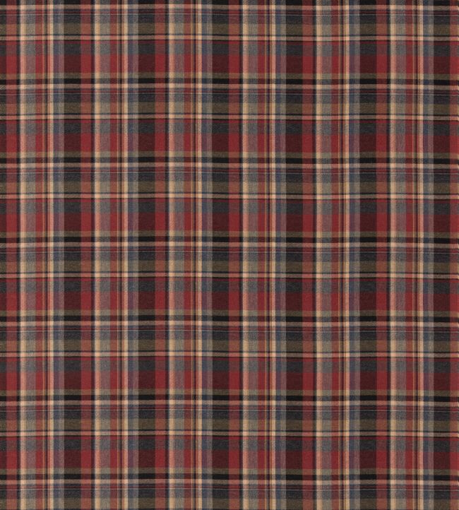 Lindisfarne Plaid Fabric by Mulberry Home Charcoal/Red