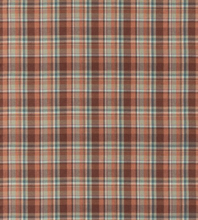 Lindisfarne Plaid Fabric by Mulberry Home Russet/Aqua