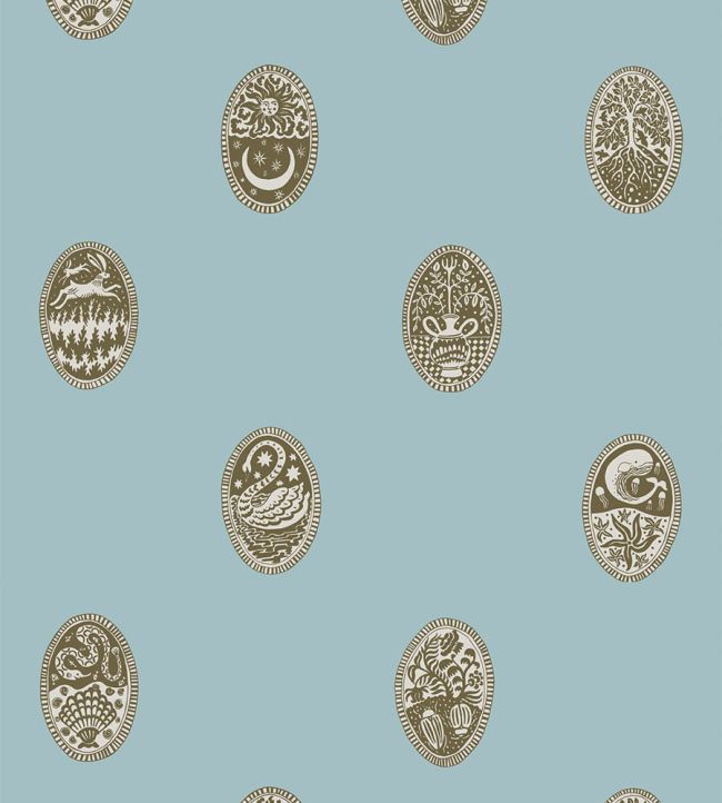 Linear Cameos Wallpaper by Josephine Munsey Cobber Spruce and Dew