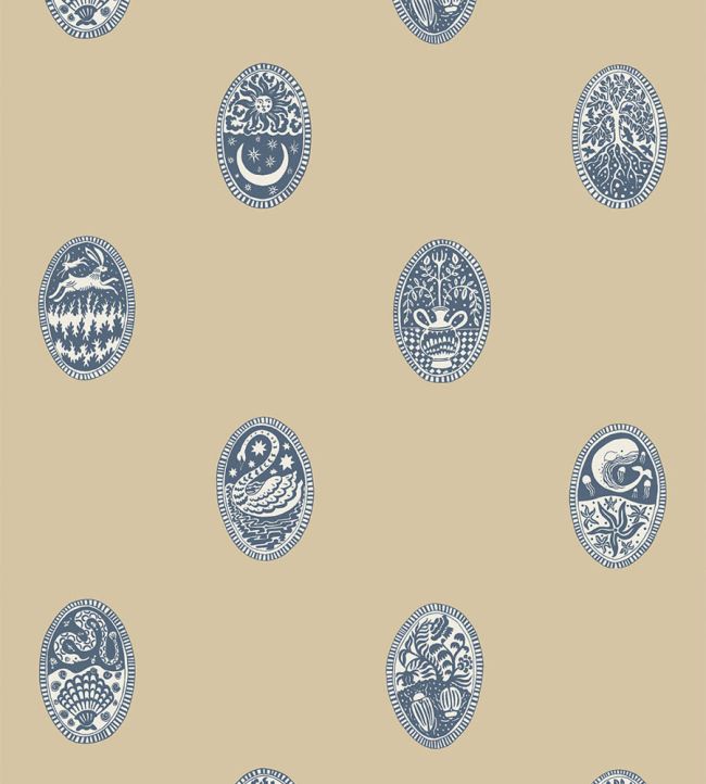 Linear Cameos Wallpaper by Josephine Munsey Shell, Churt Blue and Cliffwell Stone