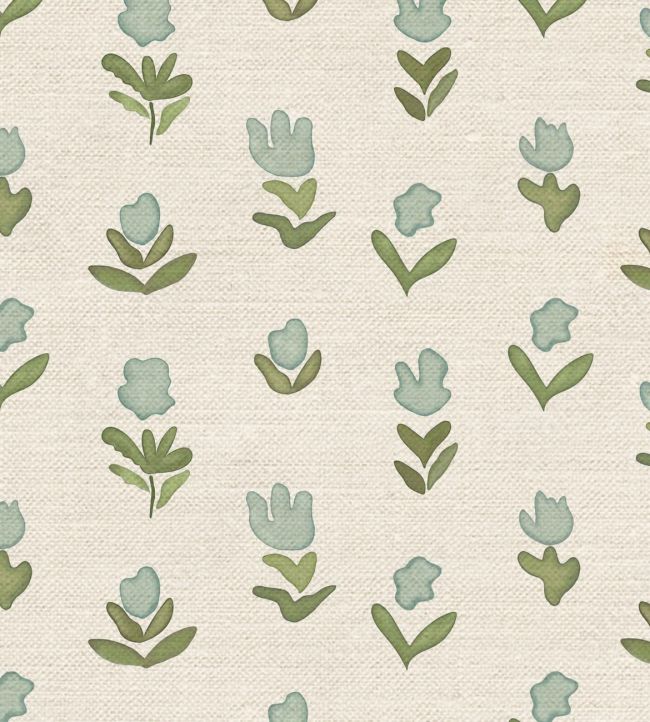 Little Wild Tulips Fabric by Ottoline Misty Green