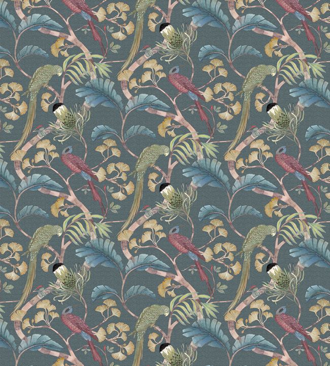 Living Branches Fabric by Josephine Munsey Dark Teal, Yellow and Olive