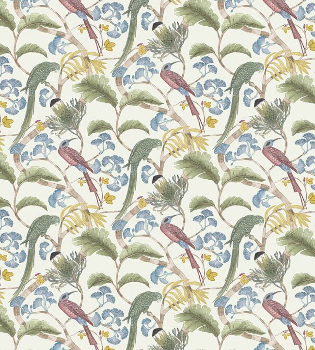 Living Branches Fabric by Josephine Munsey Ivory, Soft Olive and Yellow