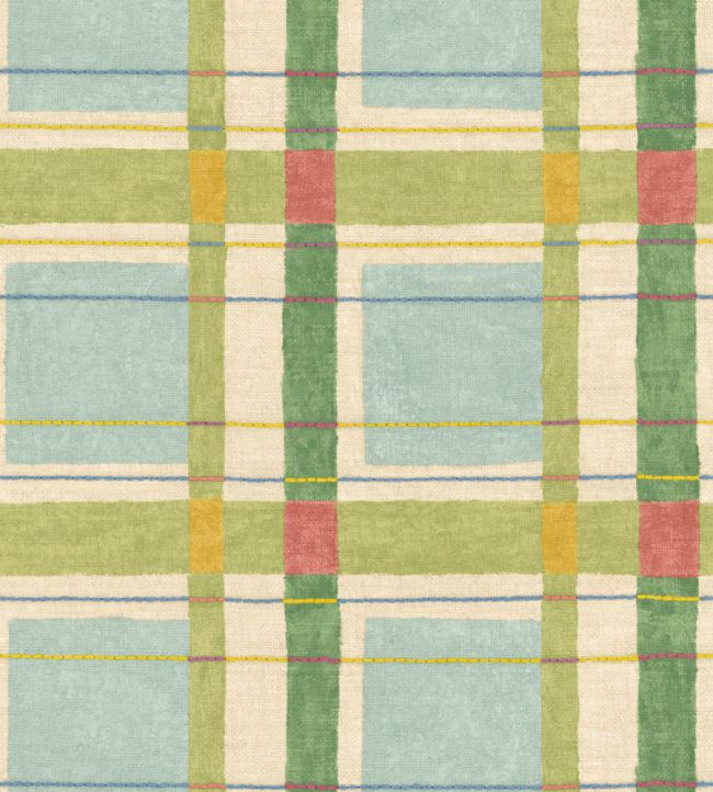 London Check Wallpaper by George & Minnie Aqua/Emerald