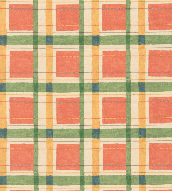 London Check Fabric by George & Minnie Tomato/Daffodil