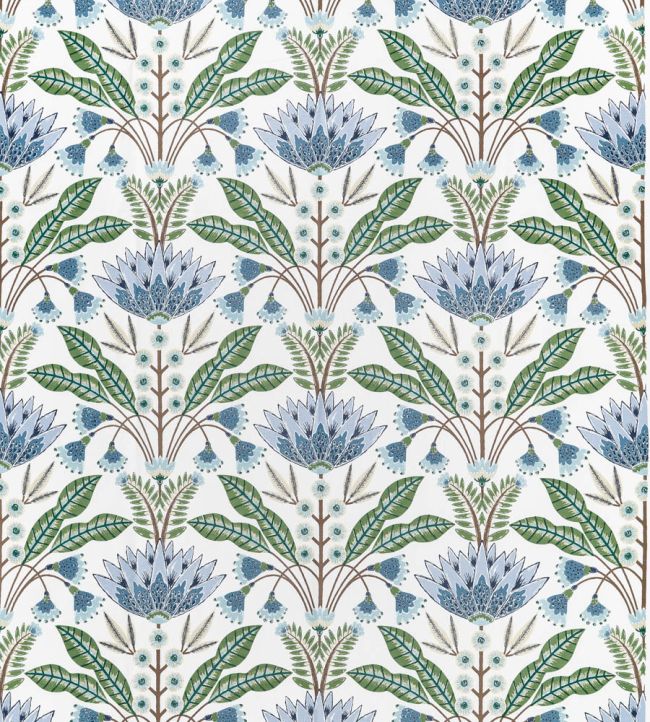 Lotus Fabric by Thibaut Blue and Green