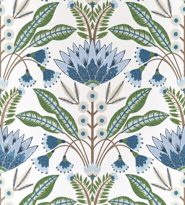 Lotus Wallpaper by Thibaut Blue and Green