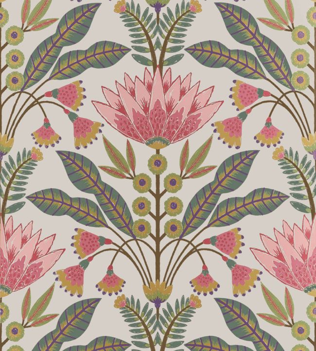 Lotus Wallpaper by Thibaut Cranberry
