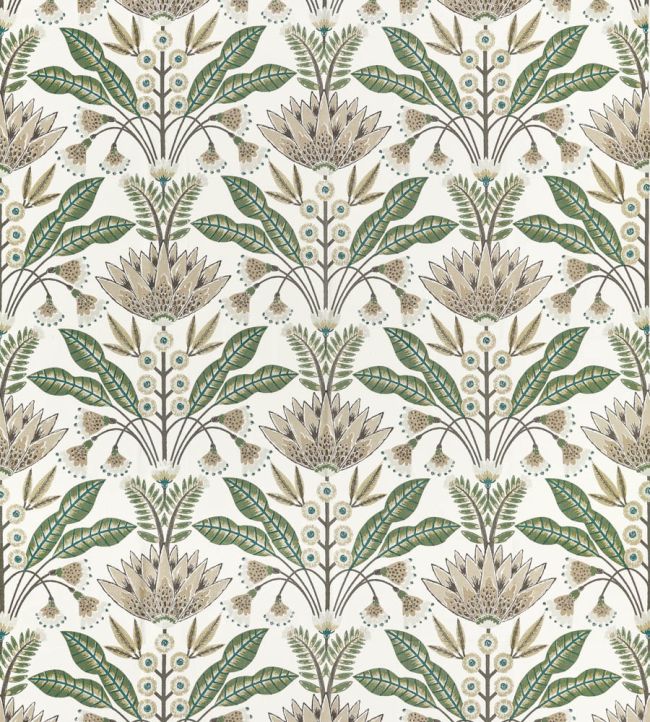 Lotus Fabric by Thibaut Green and Beige
