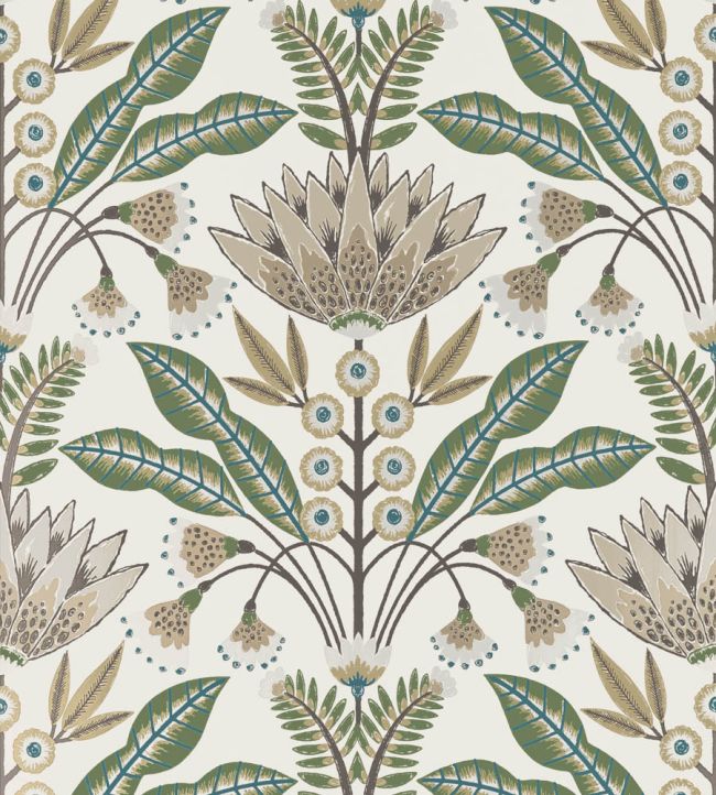 Lotus Wallpaper by Thibaut Green and Beige