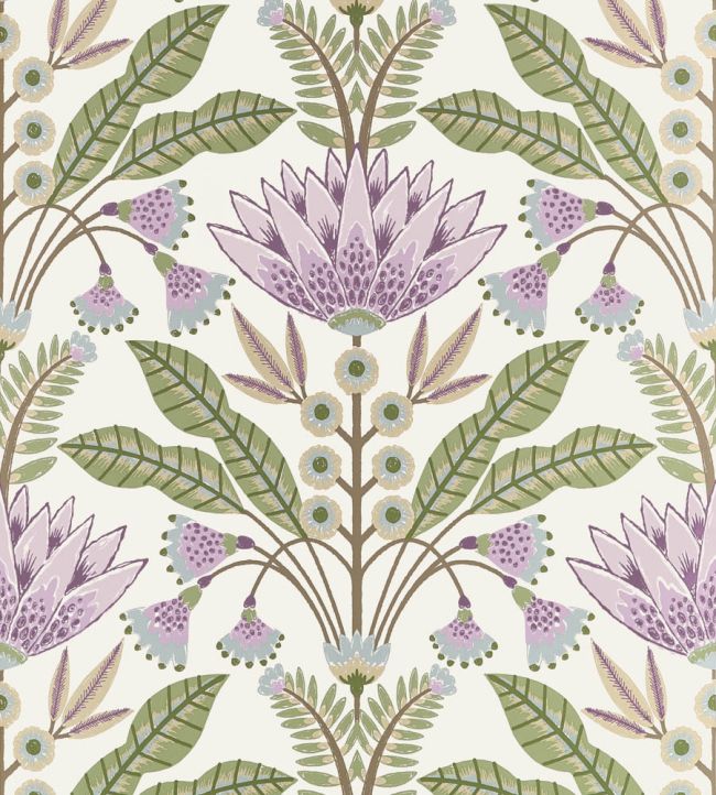Lotus Wallpaper by Thibaut Lilac and Green
