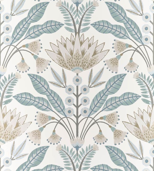 Lotus Wallpaper by Thibaut Spa Blue