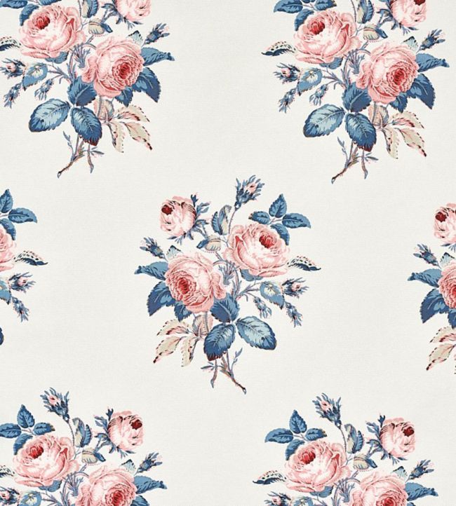 Loudon Rose Fabric by Schumacher Rose & Blue