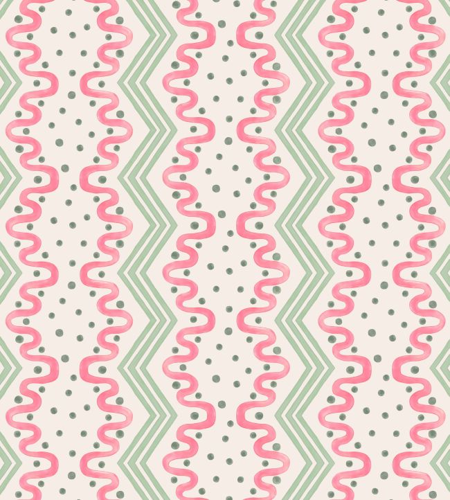 Madame Ziggle Wallpaper by Ottoline Pink and Green