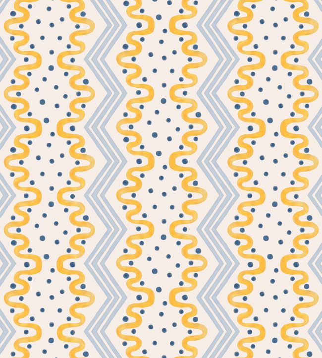 Madame Ziggle Wallpaper by Ottoline Yellow and Blue